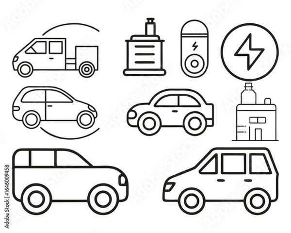 Fototapeta car linear power and control icon sets, Car Vector Line Icons. Outline Symbol Collection