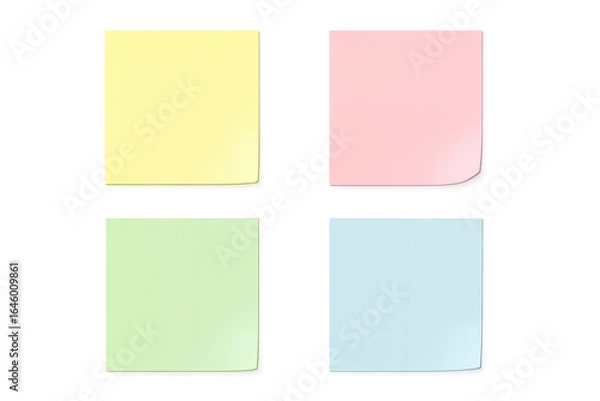 Fototapeta Four colorful sticky notes with transparent background ready for your message