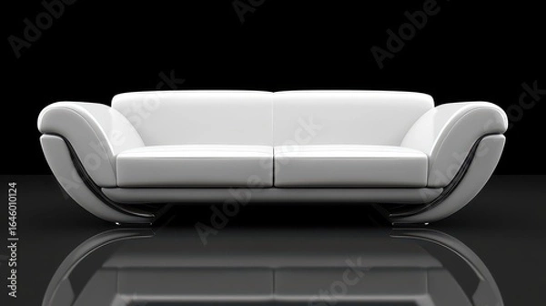 Fototapeta Modern White Sofa with Sleek Design and Reflective Surface Background