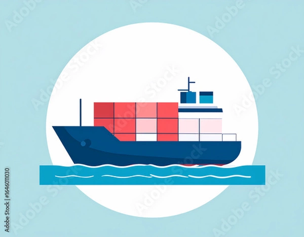 Fototapeta Vector illustration of cargo ship with container sailing on sea. concept for efficient logistics, transportation, shipping services for global import and export trade