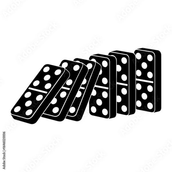 Fototapeta Black dominoes falling in a row on a white background game