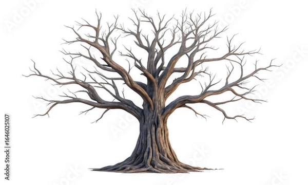 Fototapeta Gnarled ancient tree with bare branches isolated on transparent background