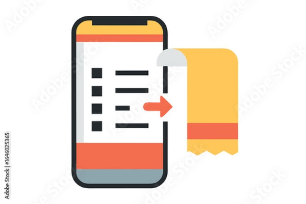 Fototapeta Smartphone Displaying List with Receipt and Arrow on White Background mobile phone