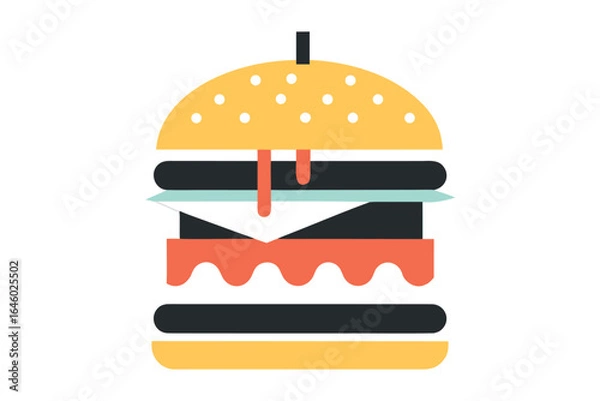 Fototapeta Stylized hamburger icon with dripping sauce and sesame seeds fast food