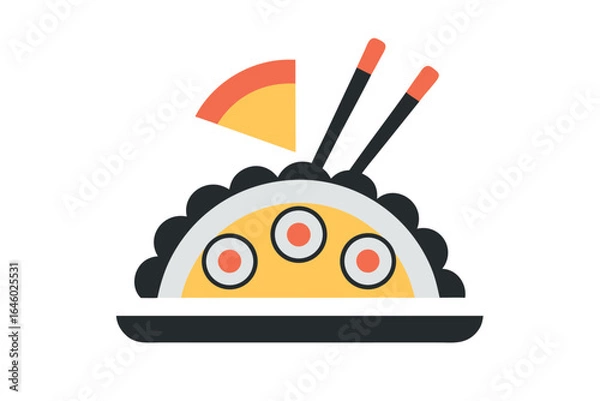 Fototapeta Sushi roll with chopsticks and decorative element on plate maki japanese food