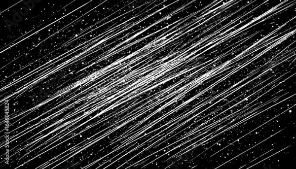 Fototapeta Abstract White Scratch Lines On Black Background With Randomly Spattered Arrangement