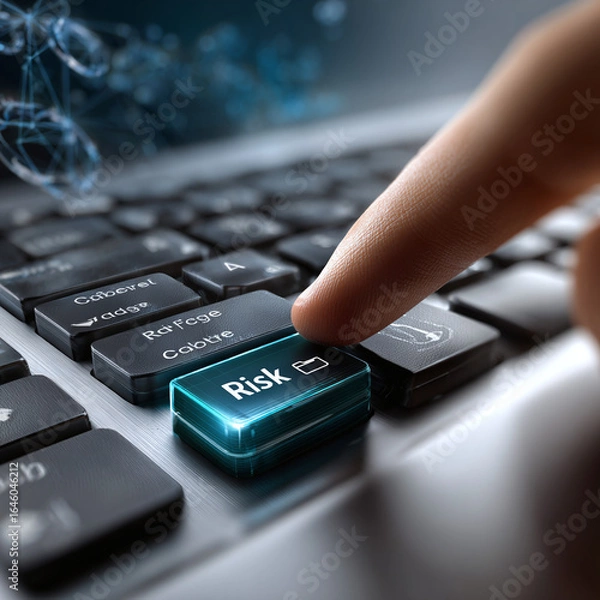 Fototapeta Risk management keyboard button finger pressing business security analysis safe