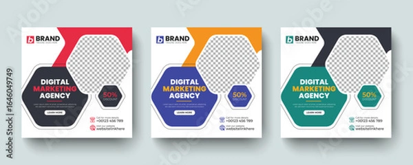 Fototapeta Modern corporate square social media post or web banner ad template. Modern creative design for online business promotion, Online banner, advertising, digital post design.