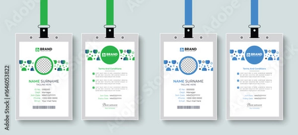 Fototapeta Abstract corporate company office employee id card or identity card design layout with blue and red color. Modern creative design for corporate business identification card, staff card.