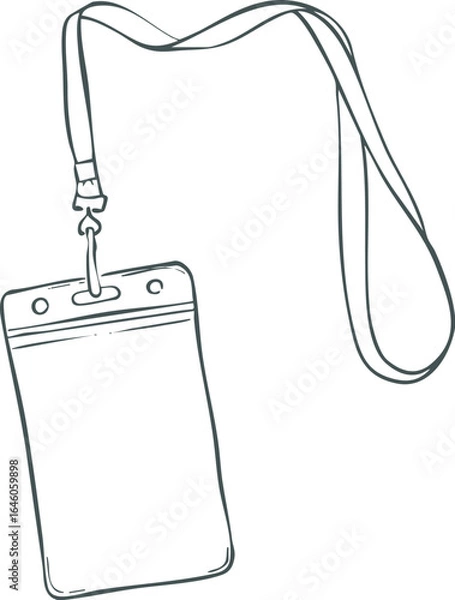Obraz ID Badge with Lanyard – Hand-Drawn Line Art Illustration, Vector Outline, Office and Event Pass