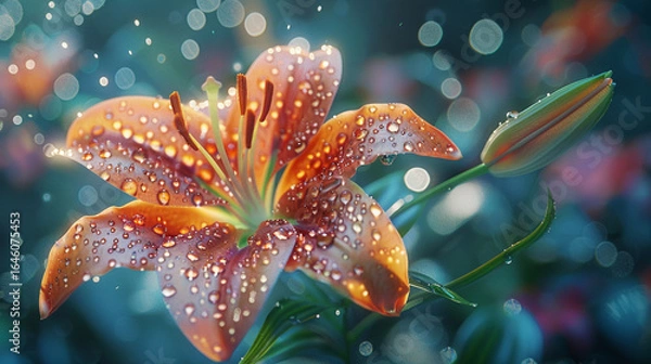 Fototapeta A close-up of a dew-kissed lily