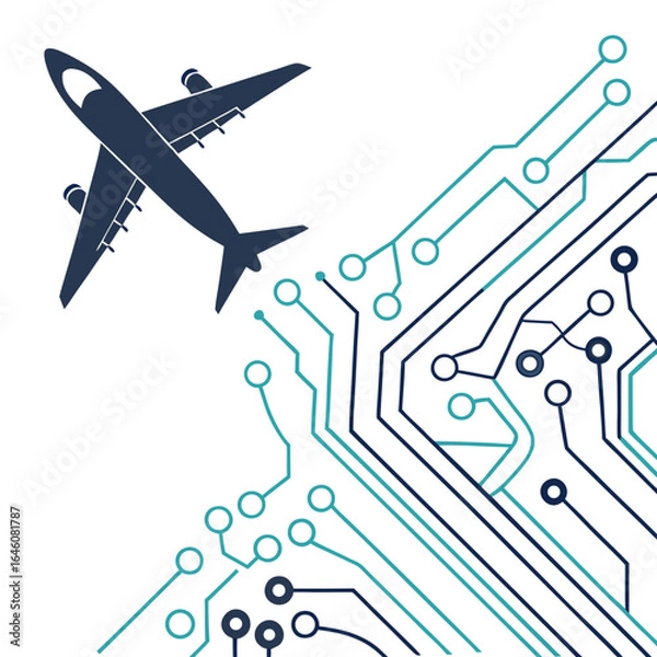 Obraz Exploring digital frontiers A young professional immersed in laptop use, set against a backdrop of dynamic circuit board elements, illustrating technological innovation and connected future.