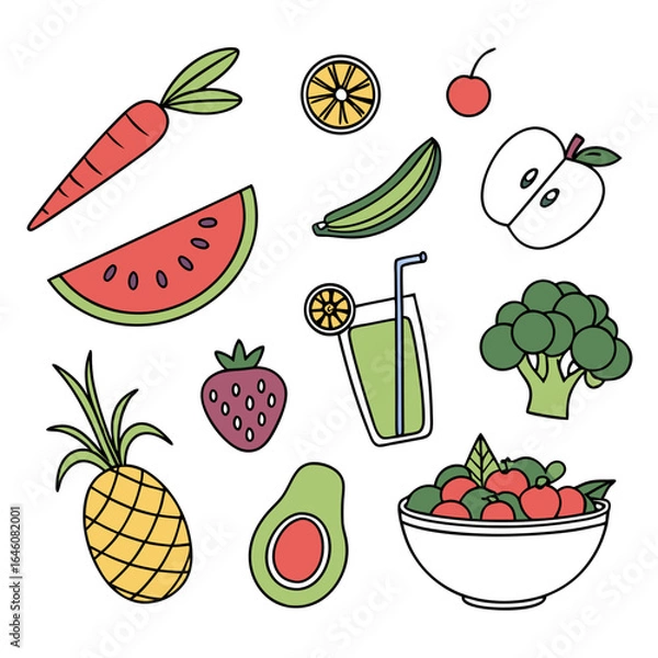 Obraz Vibrant Fresh Fruits and Vegetables A Colorful Collection of Delicious and Healthy Elements