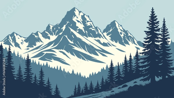 Obraz Majestic Mountain Peaks Serene Landscape with Towering Peaks and Forest 