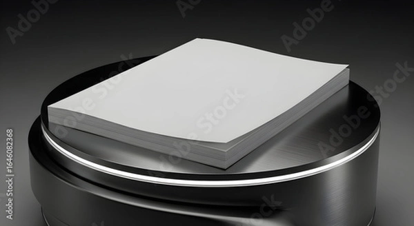 Fototapeta Stack of papers on a metal surface, mockup