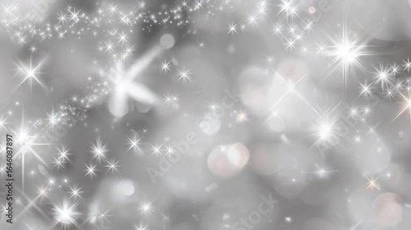 Fototapeta Silver sparkling stars and bokeh on a blurred background, ideal for holiday designs