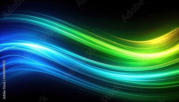 Fototapeta Abstract Blue And Green Light Waves With Blurred Motion And Aurora Texture In Dark Background