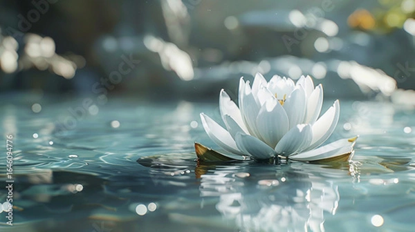 Fototapeta A white lotus floating on clear water 