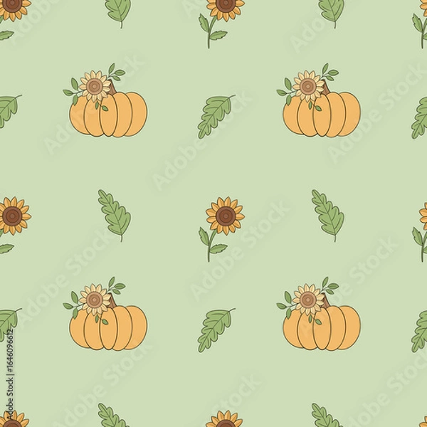 Obraz Seamless pattern with pumpkins and leaves