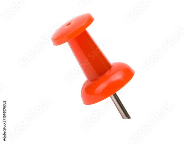 Fototapeta Vibrant Orange Pushpin Standing Upright Isolated Studio Shot on White, transparent background, PNG, Clipping path. Graphic resources. Business concept.
