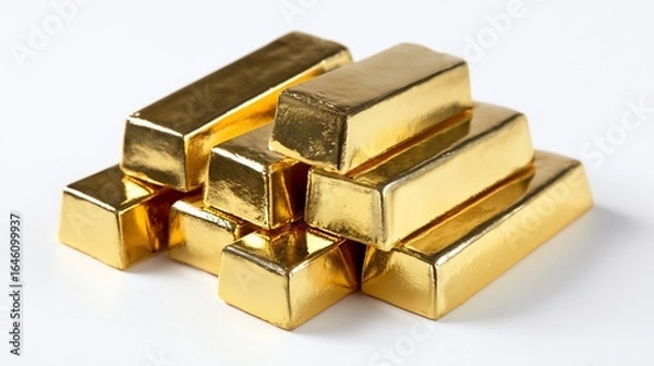 Fototapeta Stack of gold bars on white background, showing investment, wealth, and financial assets