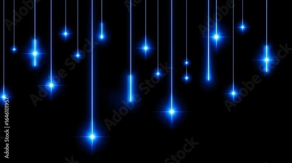 Fototapeta Blue Glowing Lines and Stars Abstract Background Particle Bokeh Effects