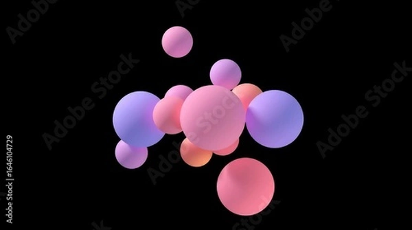 Fototapeta Floating Pastel Spheres Abstract 3D Render of Colorful Balls on Black Background Particle Bokeh Effects