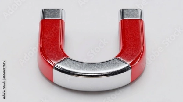 Fototapeta U-shaped magnet attracting on white background, illustration for science, physics, and education
