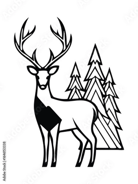 Obraz Geometric Deer and Forest Illustration