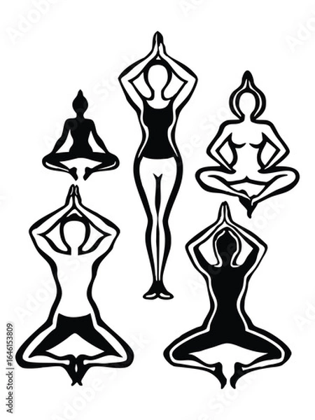 Obraz Yoga silhouette set of women in different poses vector icons illustration