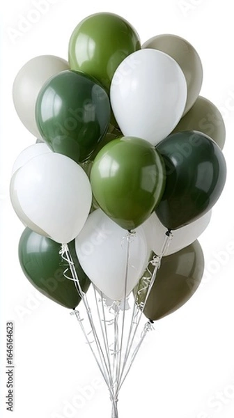 Fototapeta Balloons in beige, olive green, and white create a stylish and adventurous atmosphere for celebrations with a military-inspired theme