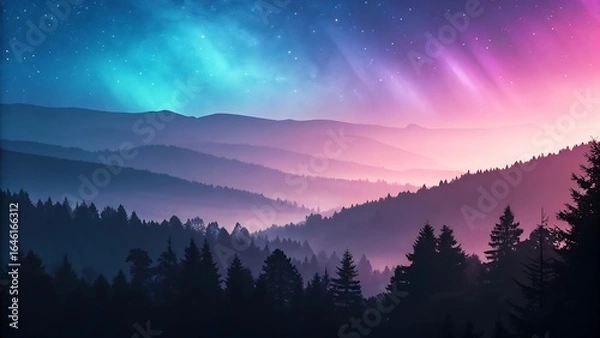 Obraz Majestic Mountain Range Under Aurora Borealis Sky landscape