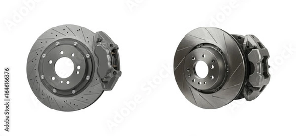 Fototapeta Two sets of brake rotors are shown side by side. Set cut out PNG