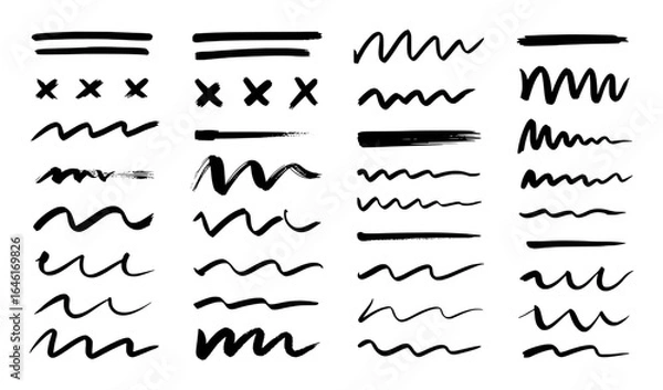 Obraz Black brush strokes and wavy lines collection vector