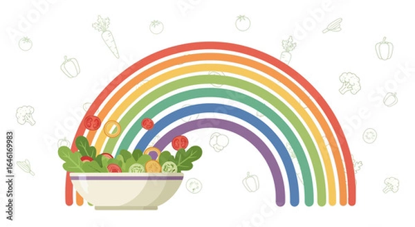 Obraz Rainbow of Health: A vibrant illustration of a salad bowl beneath a colorful rainbow