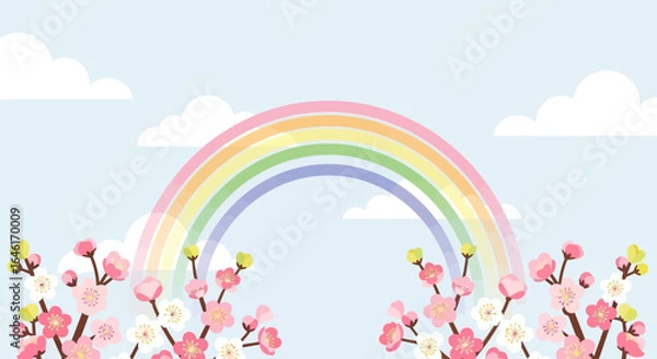 Obraz Rainbow Over Blossom Branches Creates a Peaceful, Springtime Atmosphere Scene