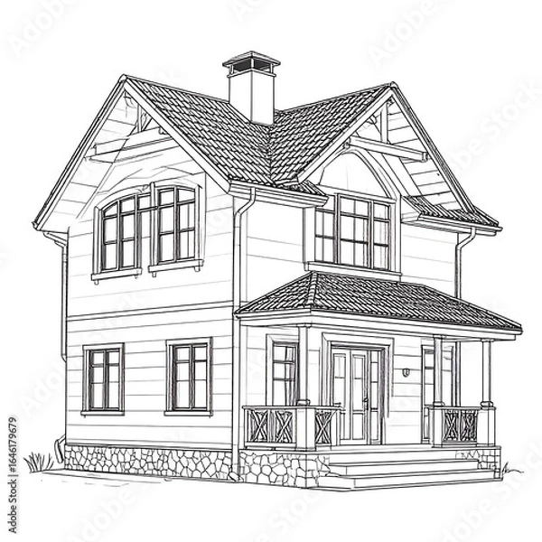 Fototapeta Sketch of a two-story house