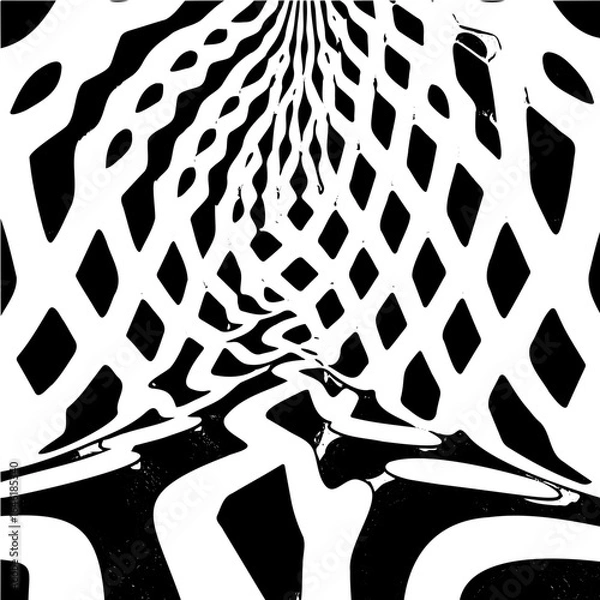 Fototapeta Wavy hexagon pattern, distorted perspective, optical illusion effect