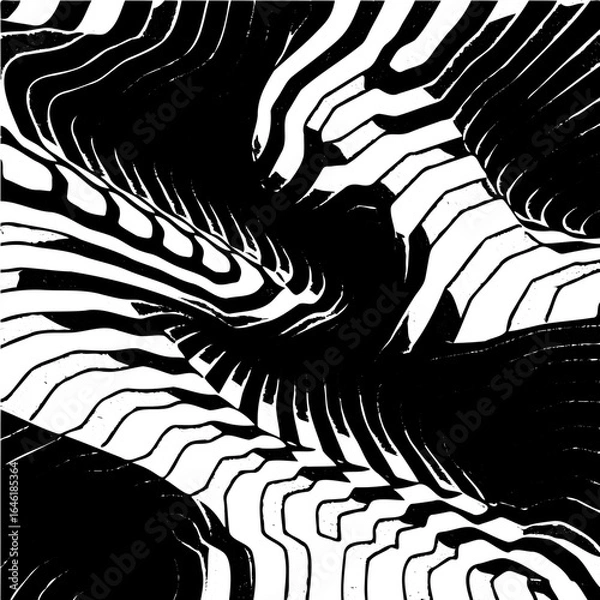 Fototapeta Wavy hexagon pattern, distorted perspective, optical illusion effect