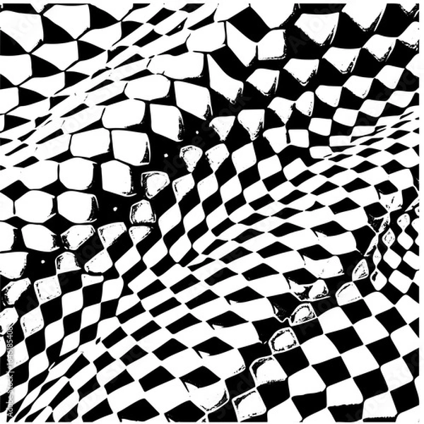 Fototapeta Wavy hexagon pattern, distorted perspective, optical illusion effect