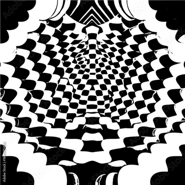 Fototapeta Wavy hexagon pattern, distorted perspective, optical illusion effect