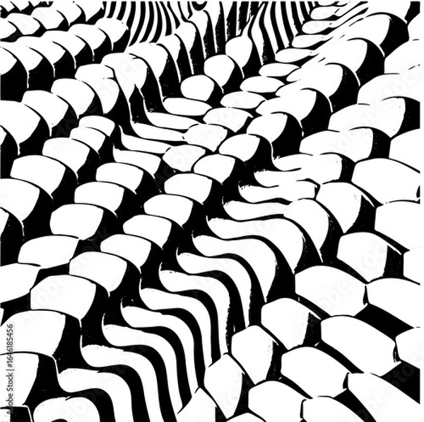 Fototapeta Wavy hexagon pattern, distorted perspective, optical illusion effect