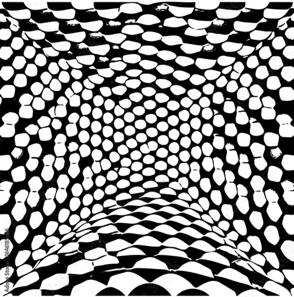Fototapeta Wavy hexagon pattern, distorted perspective, optical illusion effect
