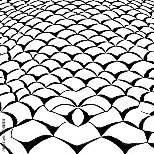 Fototapeta Wavy hexagon pattern, distorted perspective, optical illusion effect