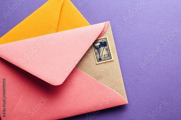 Fototapeta Close-up of colorful envelopes with a vintage stamp.