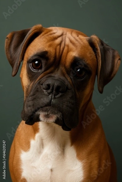 Fototapeta Gentle brown boxer dog gazes softly with soulful expressive eyes