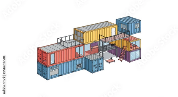 Fototapeta Stylized Modular Home Concept Constructed from Shipping Containers