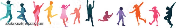 Fototapeta Abstract colorful child dancing and playing silhouette vector 