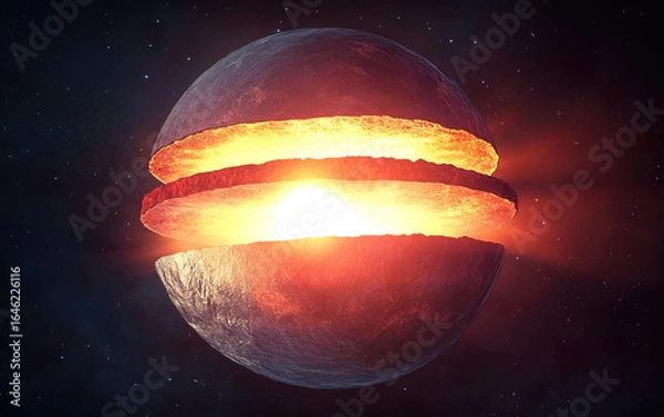Fototapeta Cosmic egg explodes revealing fiery core and stellar birth in deep space