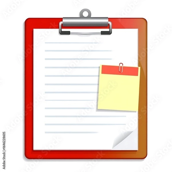 Obraz Red clipboard with notepad and sticky note